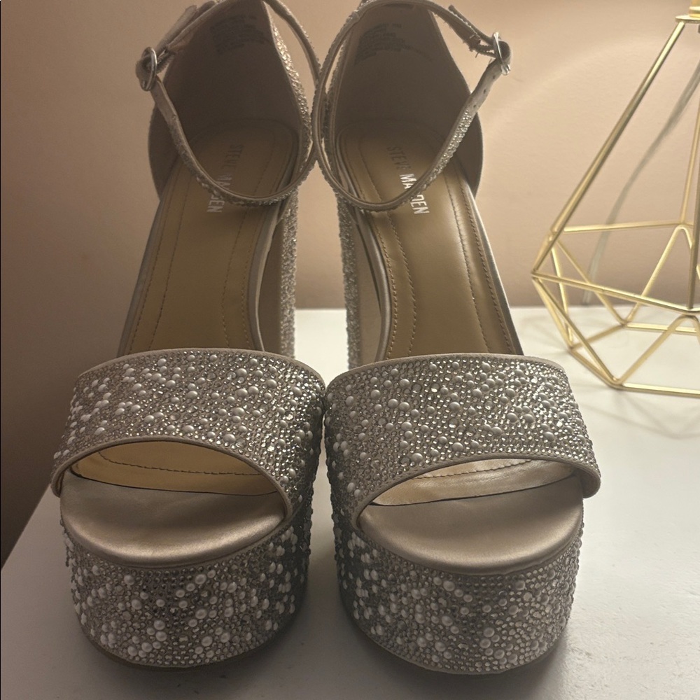Steve Madden Silver Rhinestone Platform Heels - Picture 3 of 6